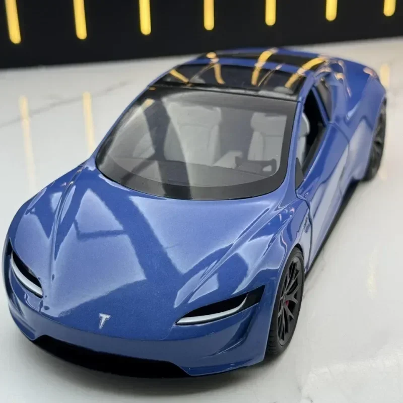 1:24 스케일 합금 테슬라 로드스터 스포츠카 모델 다이캐스트 금속 장난감 차량 컨버터블 자동차 장난감 소년 선물 집단 홈 장식