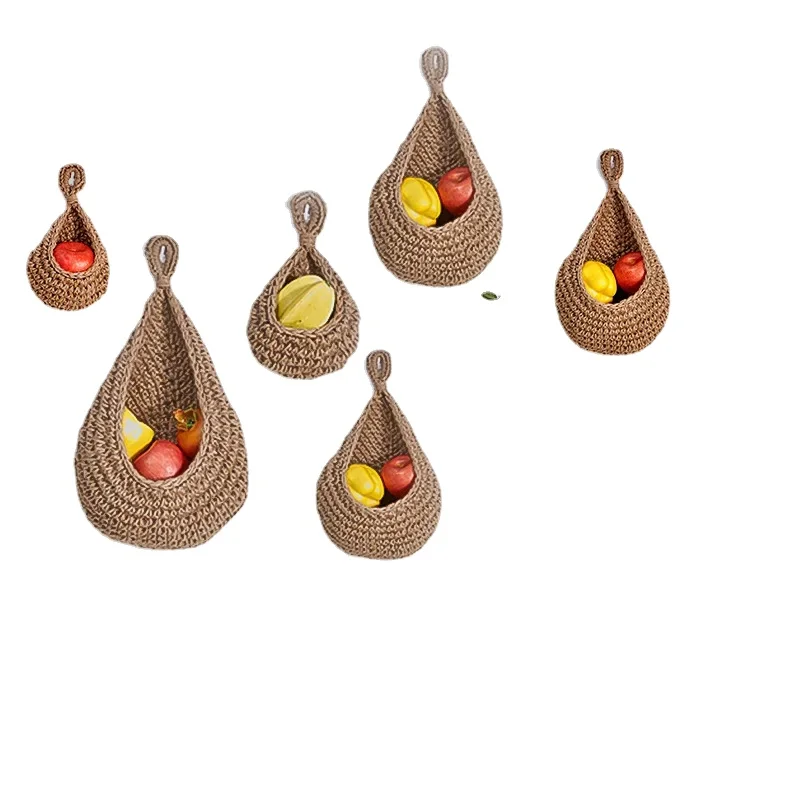 

Wall Hanging Vegetable Storage Fruit Basket Bird's Nest Wall Hanging Water Drop Net Pocket Handmade Cotton String Woven