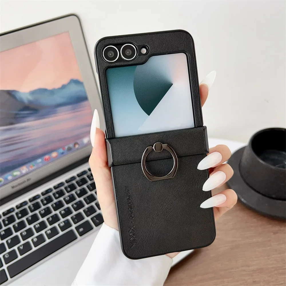 Luxury Leather Phone Case with Ring Holder Stand and 3-in-1 Protection