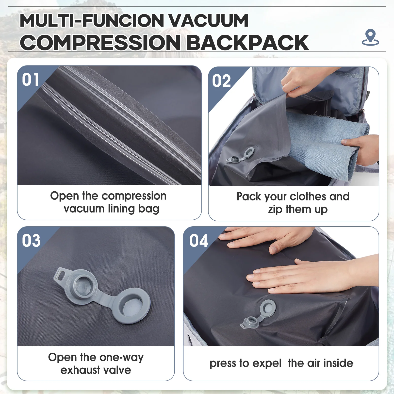 Travel Vacuum Storage Backpack With Pump, Vacuum Compression Travel Backpack Space Saver for Clothing, Carry on Laptop Backpacks