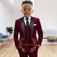 Costume formel bleu marine pour garçons, veste, pantalon, gilet, ensemble 3 pièces, châle, Blazer à revers pour enfants, costumes de smoking de mariage, vêtements de 2 à 16 ans 3