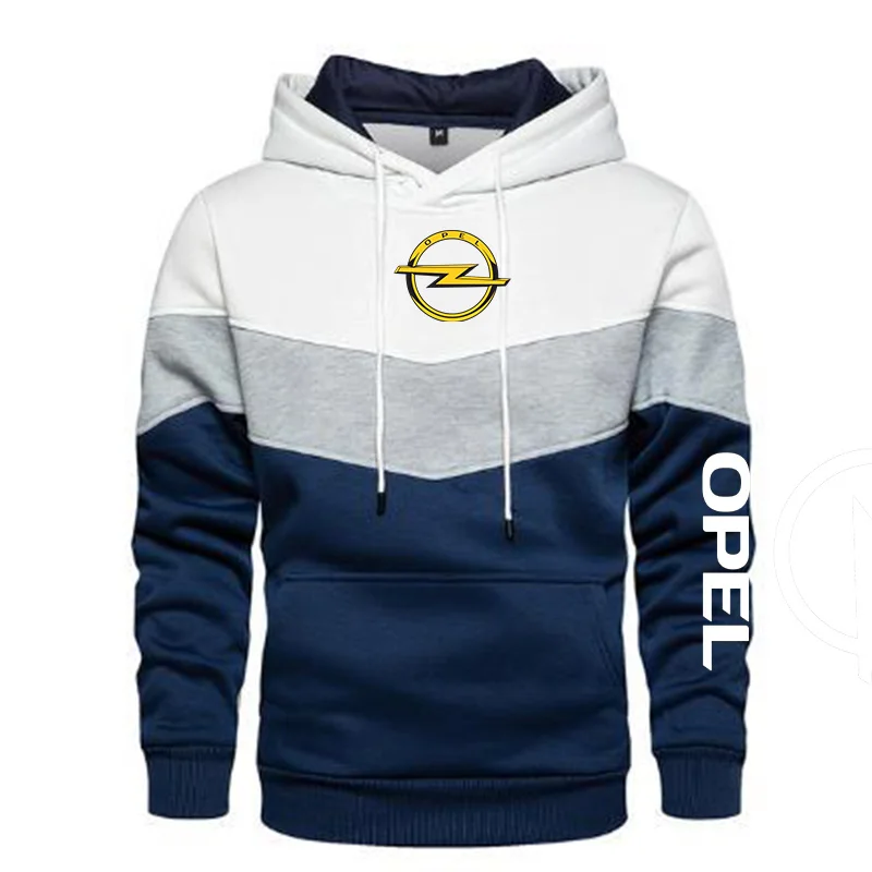 

New Spring Autumn Men's OPEL Logo Patchwork Color Pullover Long Sleeve Hoodie Fashion Cotton Hoody Sweatshirt