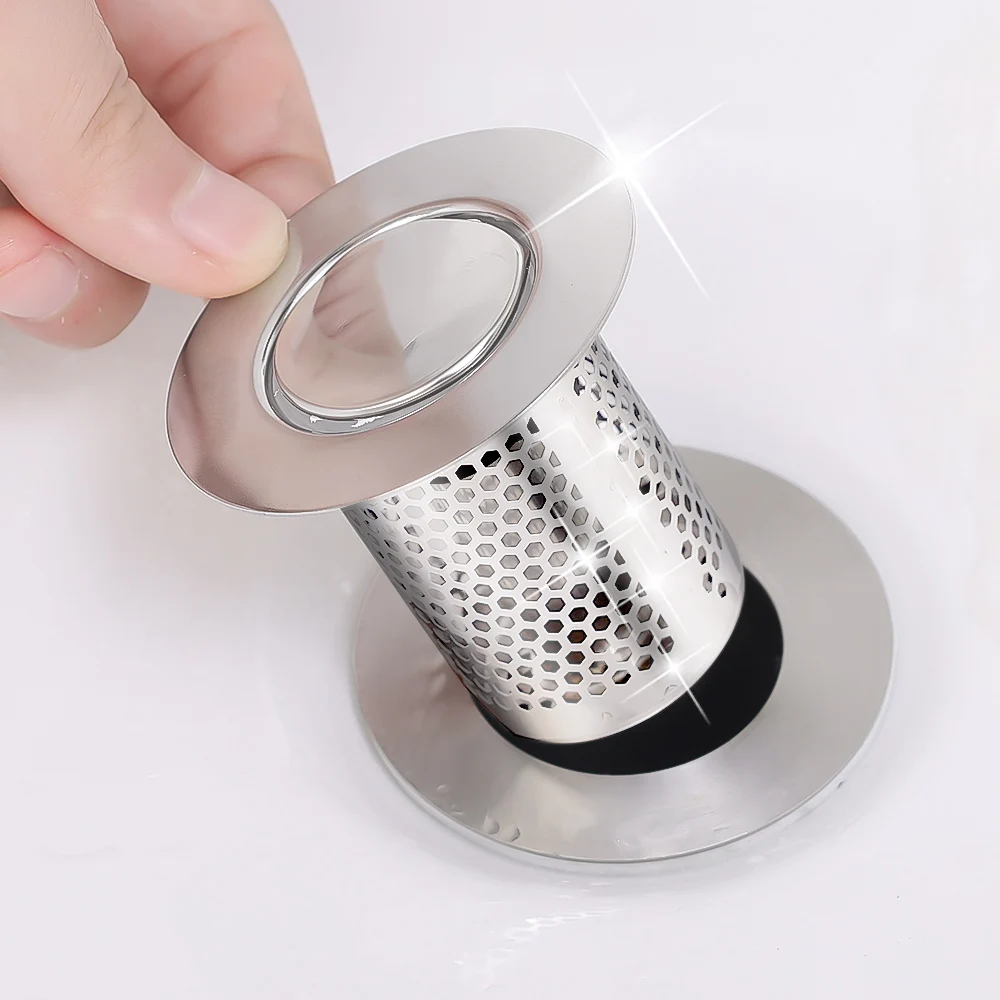 Sink Filter Sink Strainer Floor Drain Filter Hair Drain Catcher Kitchen Sink Strainer Stainless Steel Floor Drain Filter Washbasin Plug Pop-Up Bounce Core Basin Stopper Hair Catcher Shower Sink Strainer Anti Odor
