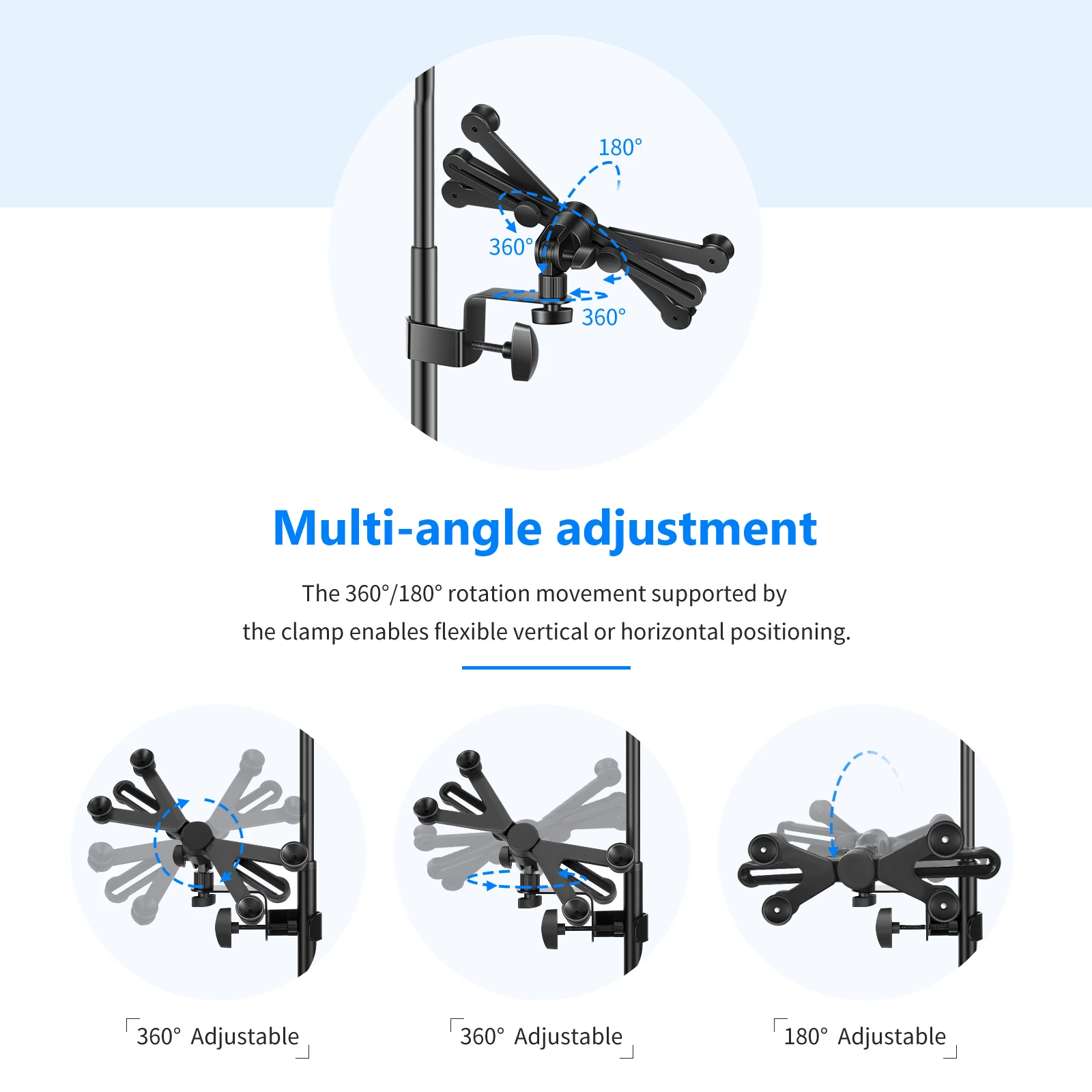Suporte Ajustável Tablet Mount 360 Graus Swivel Clamp Suporte de Microfone para Apple Ipad Pro Air Mini Google Nexus 714 - Imagem 4