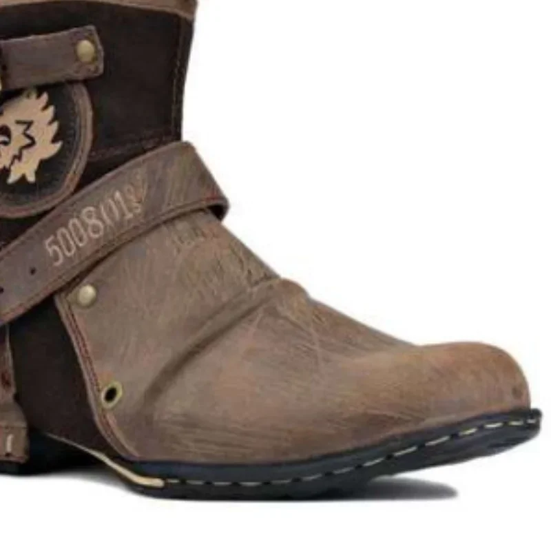 2022 European and American New Round Toe European and American Retro Men's Leather Boots Men's Shoes Men's Boots Plus Size