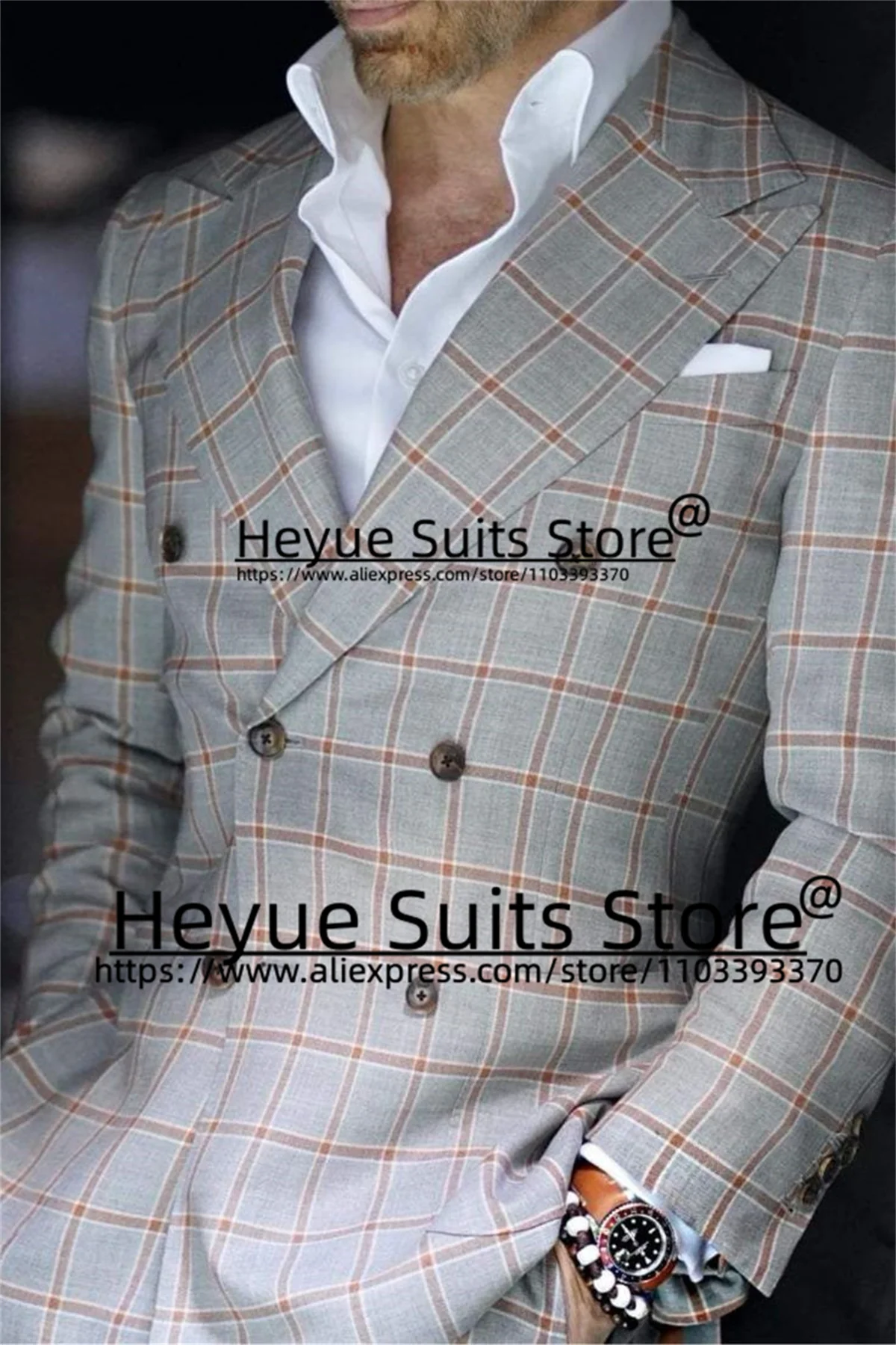 British style Plaid Men Suits Custome Gray Plaid Slim 2Pcs Sets Elegant Groom Prom Tuxedos Business Double-breasted Ropa Hombre