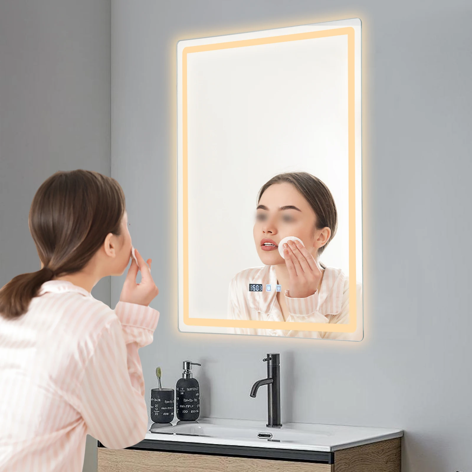 LED Bathroom Mirror Anti-Fog Bathroom Mirror, Wall Mounted Lighted Vanity Mirrors for Wall with 3 Colors Dimmable, Touch Switch 4