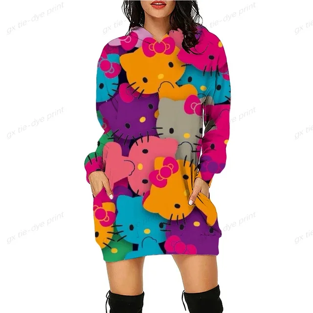 thumbnail image 1 of Sudadera de gran tamaño para mujer, con estampado de HELLO KITTY, cuello redondo, manga larga, jerséis de dibujos animados, ropa informal para mujer, otoño y primavera, ajustada, 1 of 5