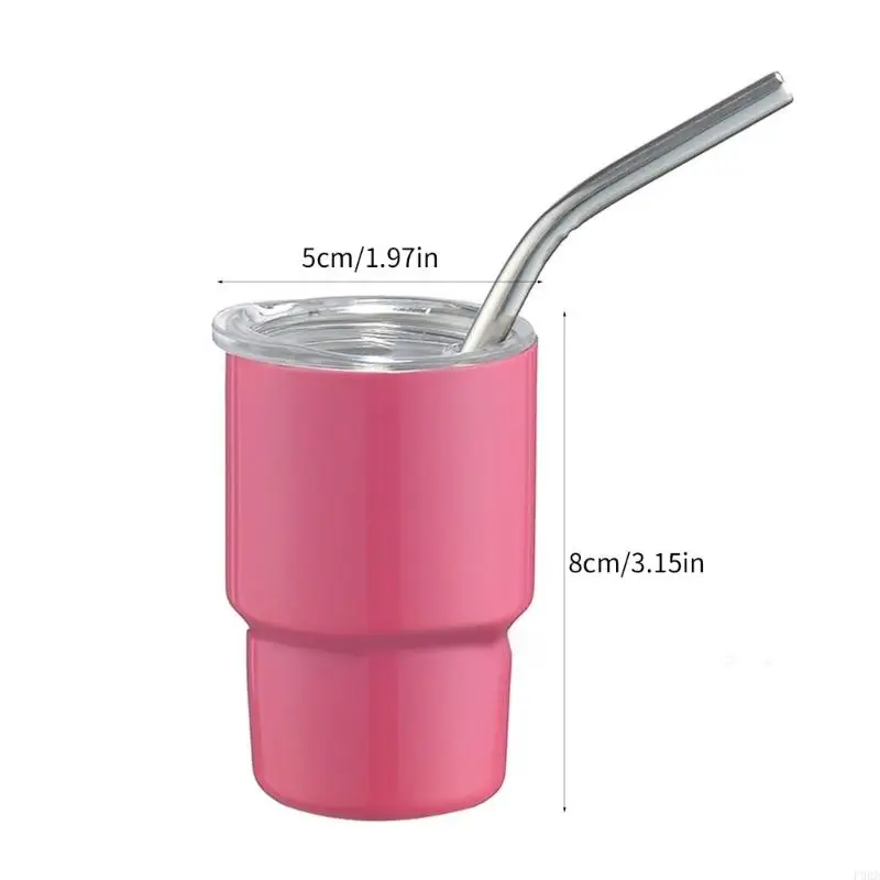2oz Mini Tumbler Stainless Steel Travel Mug With Lid And Straw