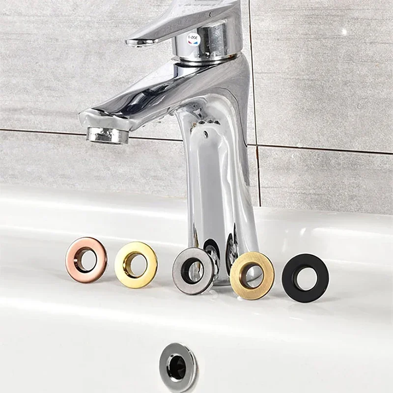 Bathroom Basin Faucet Sink Overflow Cover sink overflow cover Brass Six-foot Ring Insert Replacement Hole Cover Cap Chrome Trim Bathroom Accessories