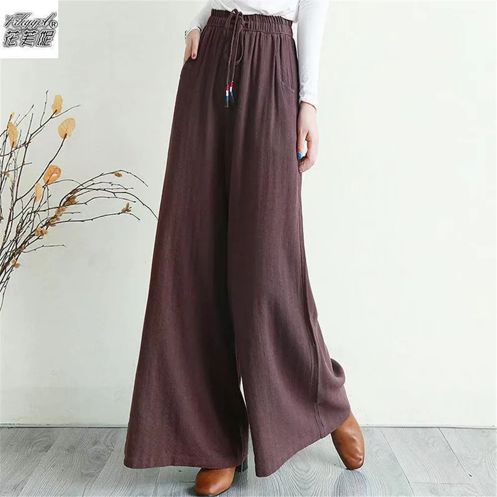 Vestidos De Fiestay2KLiterary Cotton Linen Wide Leg Pants With Drawstring Elastic Waist For Women'S Spring And Autumn Long P