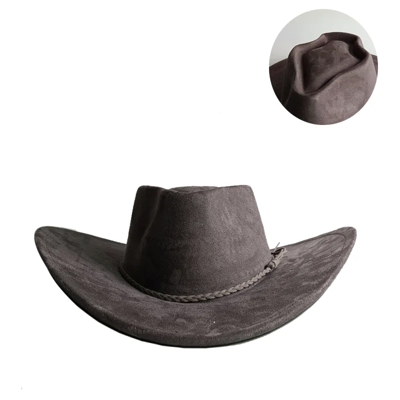 Orange LOVE Top Cowboyhut Wildlederhut Ethnischer Stil Western Cowboy Kunstleder Samt Jazzhut Herbst und Winter Roll-up-Krempe – Detail 22
