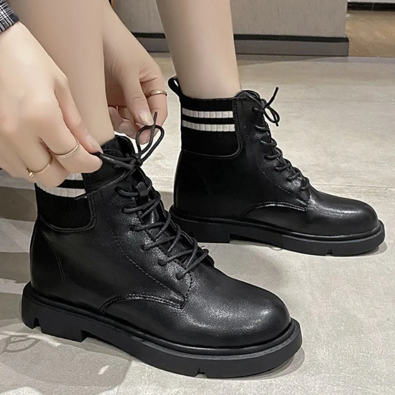 

Женские ботинки с круглым носком, водонепроницаемые ботинки на низком каблуке и платформе, разные цвета, на шнуровке, осень 2023