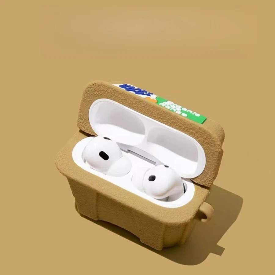 Cute Egg-Shaped Khaki Earphone Case | Lightweight, Anti-Drop Soft Case - A Fun Travel Accessory for Earphone Users and Gadget Enthusiasts