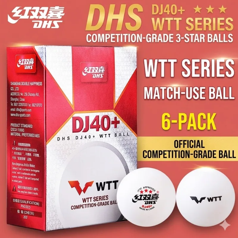 6pcs 오리지널 DHS WTT 탁구 공 DJ40+공식 탁구 게임은 WTT 국제 게임용 3성급 탁구 공을 사용합니다.