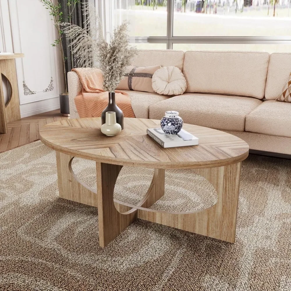Wooden Oval Coffee Table, Woods Coffees Tables for Living Room, Oval Rustic Wood Center Coffees Tables, Coffee Table 2