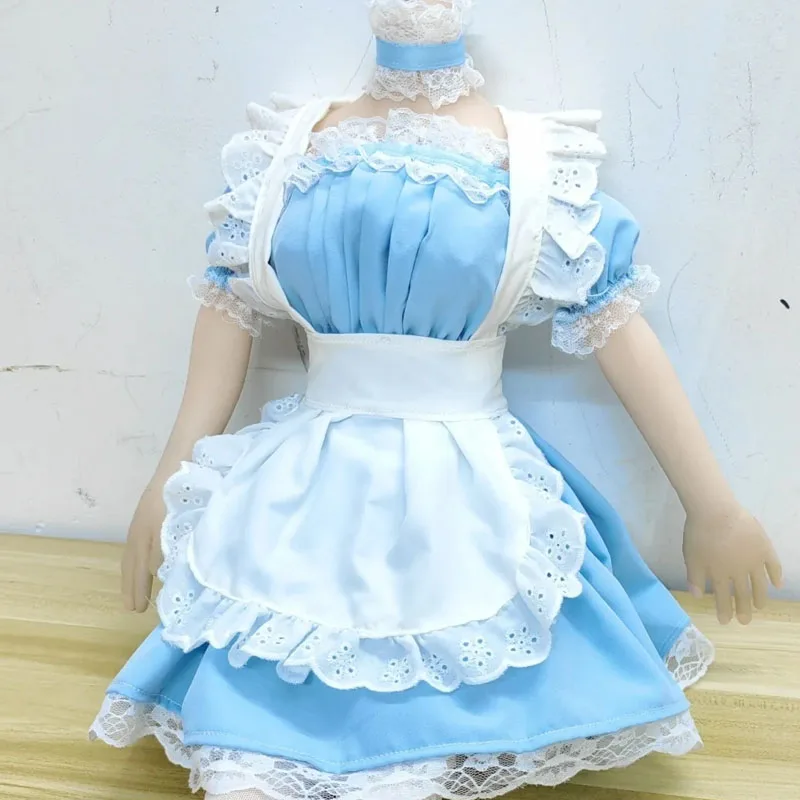 68-80cm 실리콘 인형 메이드복 반소매 레이스 프릴 드레스 앞치마 양말 세트 부드러운 색상 변하지 않는 수제 인형 의류