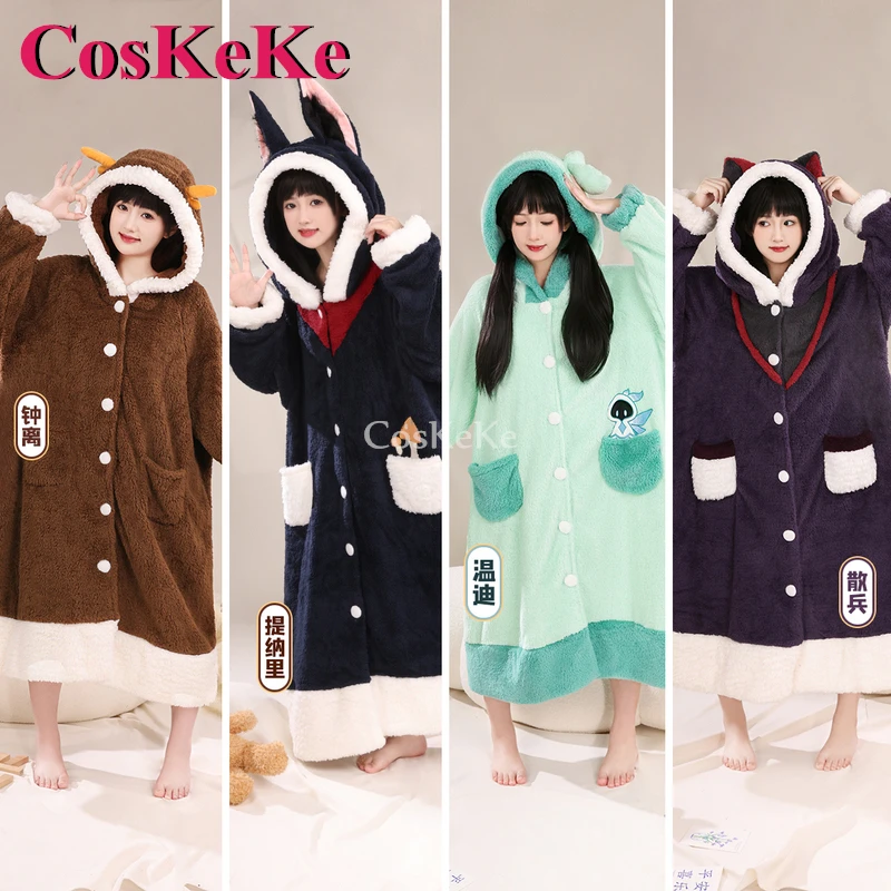 

CosKeKe Scaramouche/Tighnari/Zhongli/Venti Cosplay Game Genshin Impact Costume Derivative Clothes Lovely Pajamas Plush Nightgown