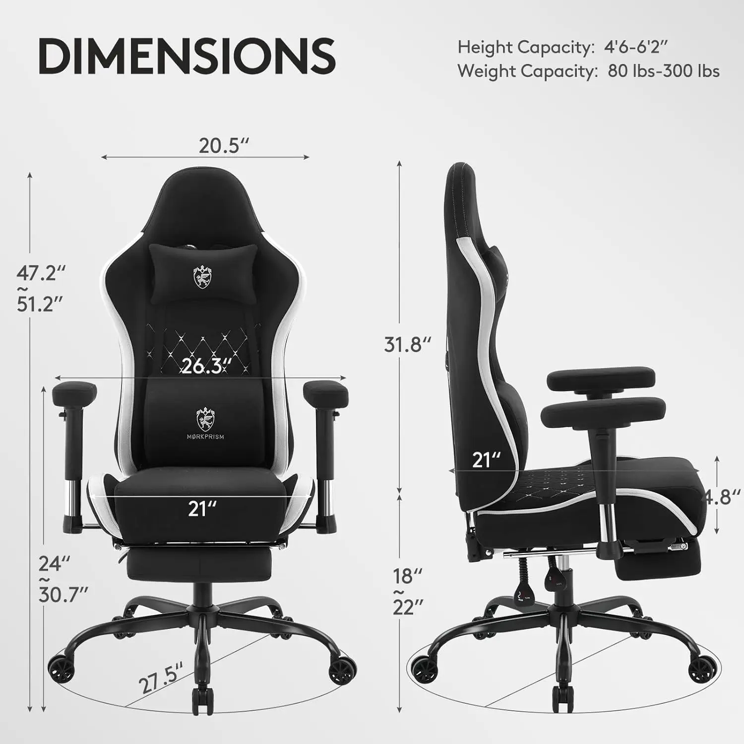 Gaming Chair Breathable Fabric,Computer Office Chair with Footrest,Massage Lumbar Support and Gel Pad,Ergonomic Reclining Gamer
