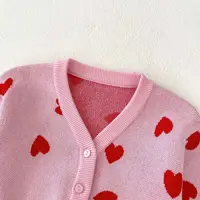Autumn New 0-3-Year-Old Baby Girl Baby Clothing Pink Heart-Shaped Large V-Neck Knitted Jacket Cardigan Cute Sweater 5