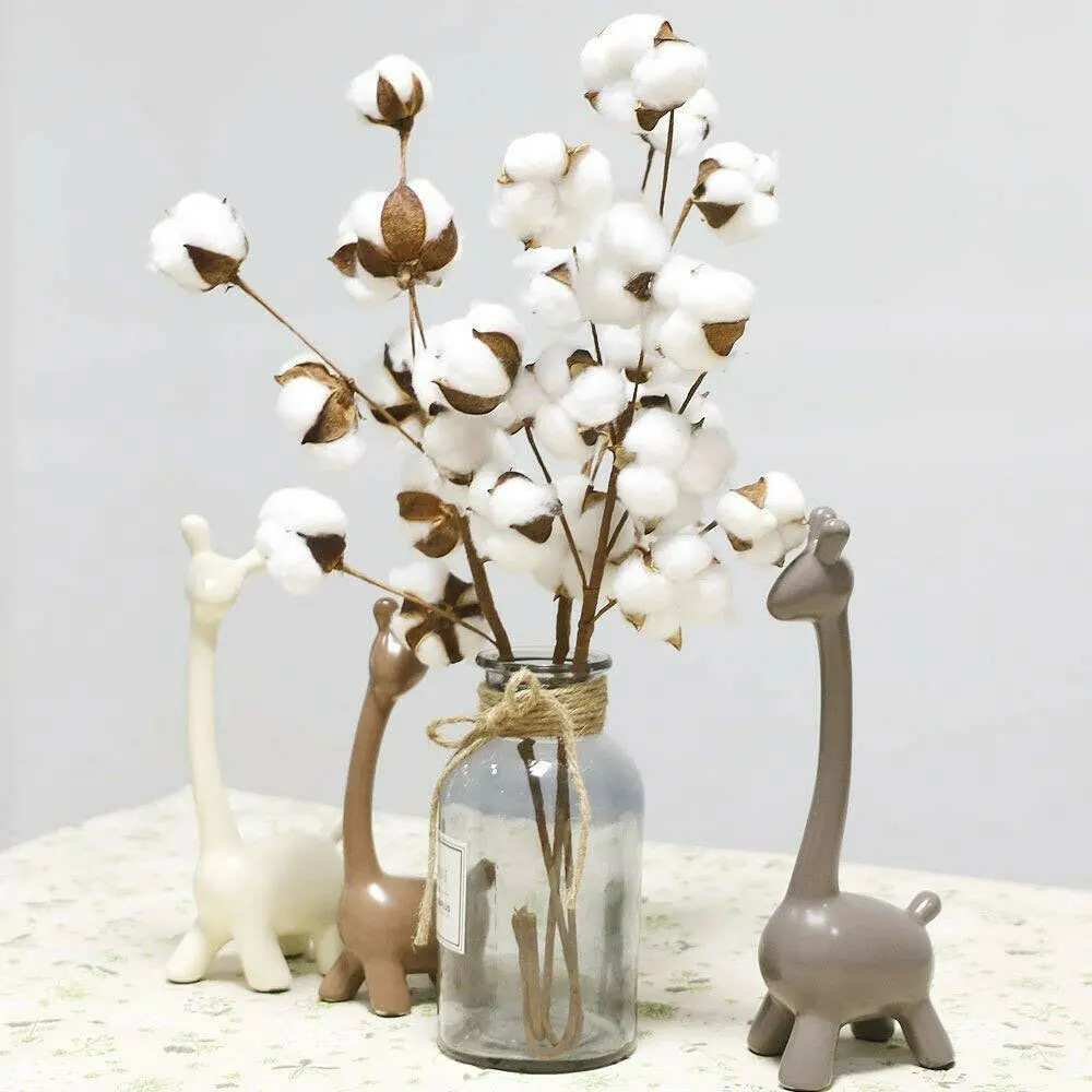 

10 Heads Natural Cotton Flower Stems Xmas Home Wedding Floral Tabletop Wall Hanging Christmas Decorations Artificial Flowers