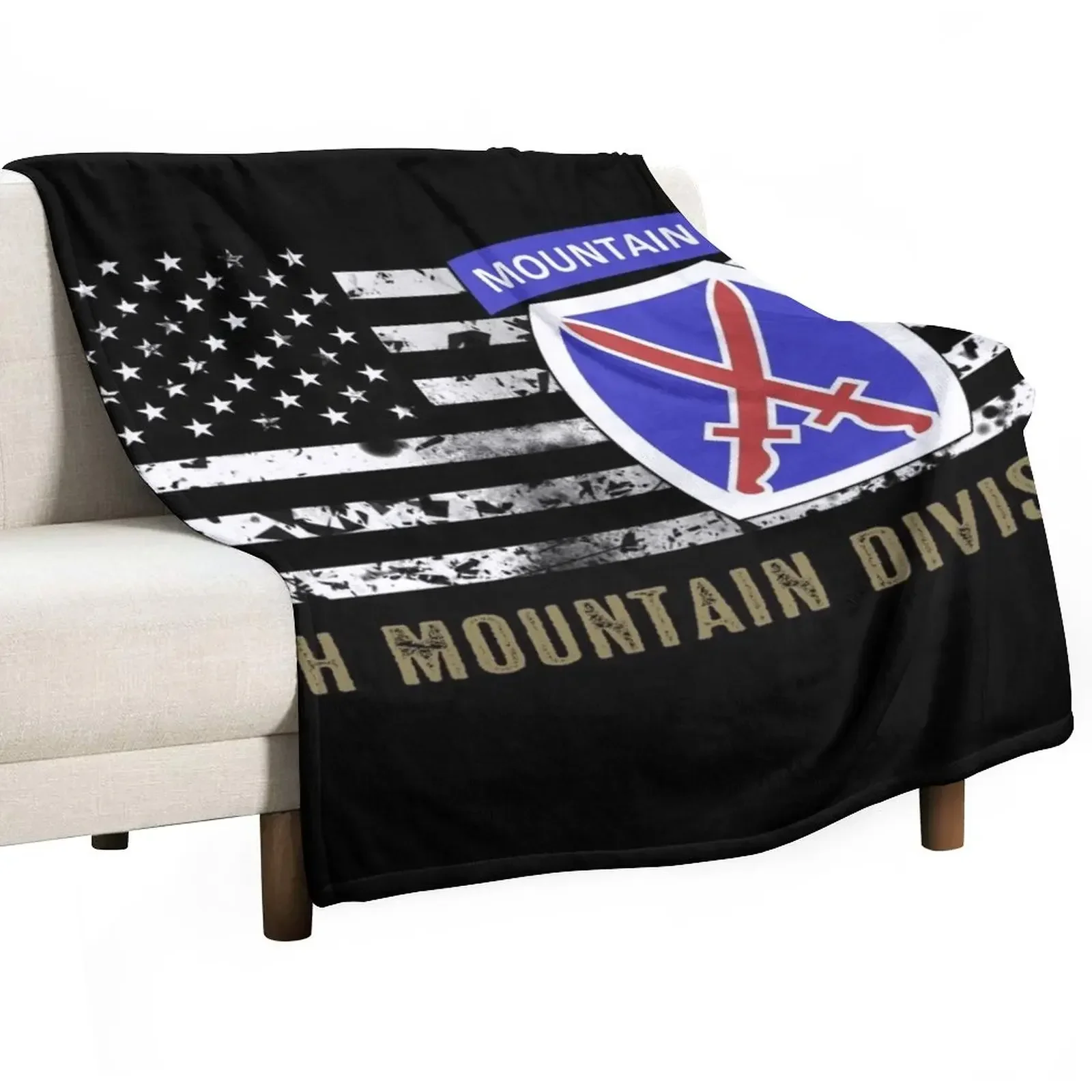 

10th Mountain Division (Distressed Flag) Throw Blanket Stuffeds Retros Soft Big Blankets