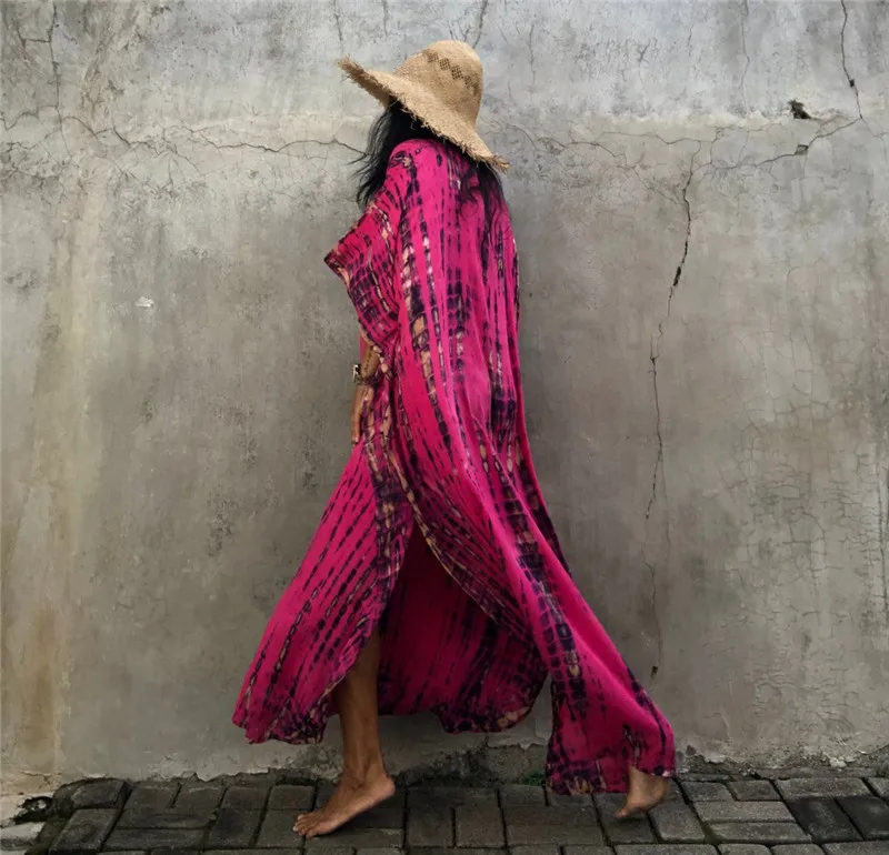 Fashion Casual Striped Print Long Dresses Women Bohemian V-neck Bat Sleeve Loose Slit Beach Dress Summer New Beachwear Vestidos 137 Fashion Casual Striped Print Long Dresses Women Bohemian V-neck Bat Sleeve Loose Slit Beach Dress Summer New Beachwear Vestidos