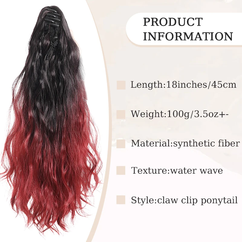 18inch Wavy Hair Ponytail Wig Hair Extensions Synthetic Gradient Water Wave Ponytail Claw Clip Ponytail Hairpiece for Women Wear