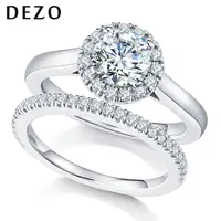 DEZO All Moissanite Engagement Rings Set For Her Total 1.42ct Solid 925 Silver Round Cut VVS D Color GRA Certificate 1