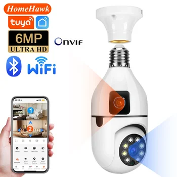 Tuya 6MP E27 Bulb WIFI Camera Dual Lens AI Human Tracking Voice Alarm Two-way Audio Dual Screen Smart Home Surveillance Camera 1