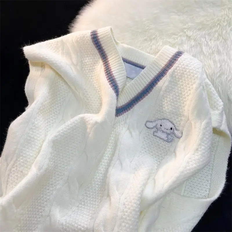 

Sanrio Anime Cinnamoroll Y2K Cartoon Knitting Jacket Sweet Girl Inside Vest Vest V-Neck Sweater Preppy Autumn Winter New