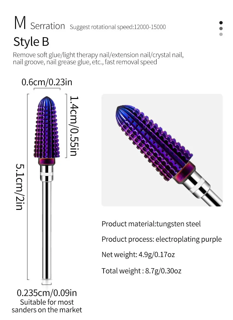 Spitze Wolfram Hartmetall Nagel Bohrer Bits Elektrische Maniküre Bohrer Zubehör Fräser für Nagel Gel Polish Remover Nagel Werkzeuge – Detail 7