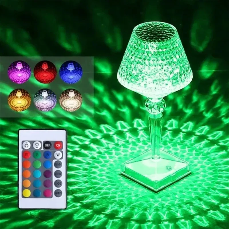 LED Dimond Crystal Table Lamp Wine Cup Shape 3/16 Color Light USB Power Rechargeable Dimmable Night Light Desk Bedroom table lamp led night lamp
