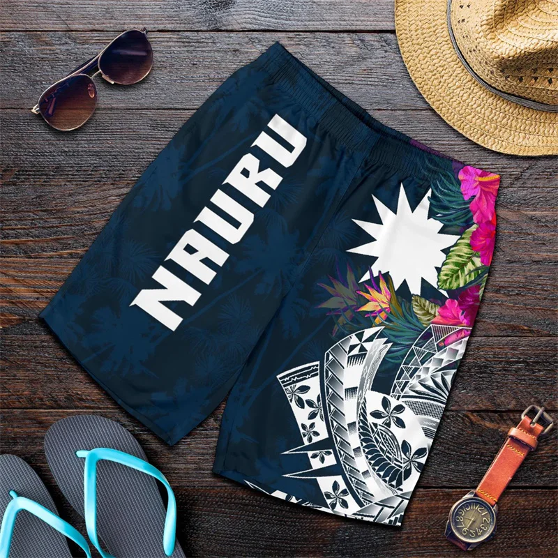 Nauru Men's Shorts Hawaii Beach Short Trunks Summer Vibe Swim Gym Ice Boy Polynesian Floral Board Pants 2