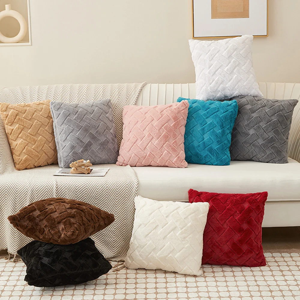 

Cushions Modern Solid Color Cushion Cover Soft Twist Plush 18x18 Inch Pillowcase Nordic Home Style Suitable for Sofa Decoration