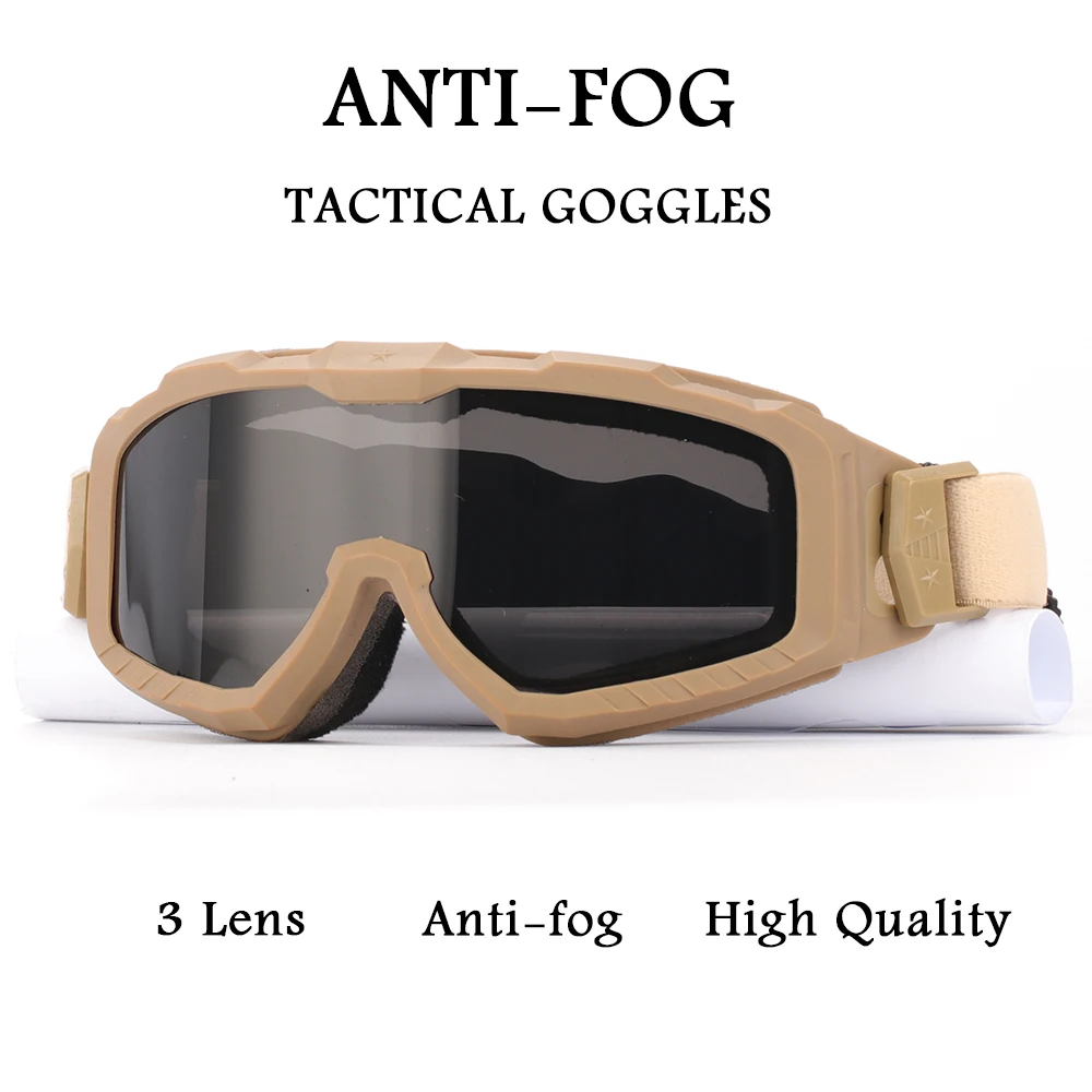 

X900 HD Anti-fog Lens Military Goggles Men's Glasses Outdoor Windproof Sand Shooting Paintball Eyewear 3 Lenses