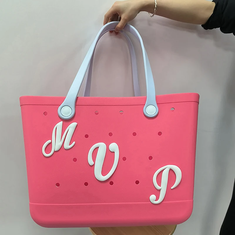 Decorative for Bogg Bag White Bogg Bag Accessories Capital English Lettering Beach Tote Bag Rubber Beach Bag Personalizing DIY