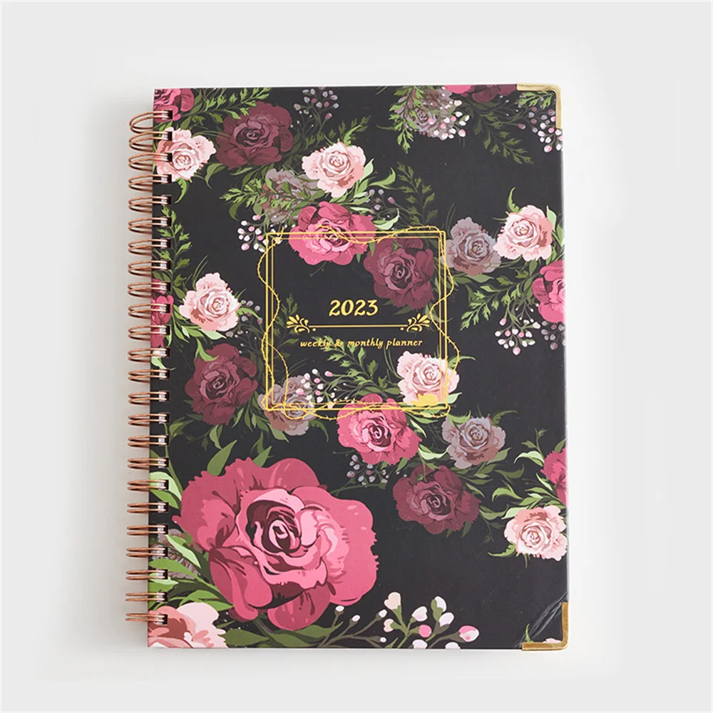 365 Days Schedule Book A5 Coil Notepad Creative Flower Pattern Planner Reminder Timetable Desk Dates Diary Planner Notebook