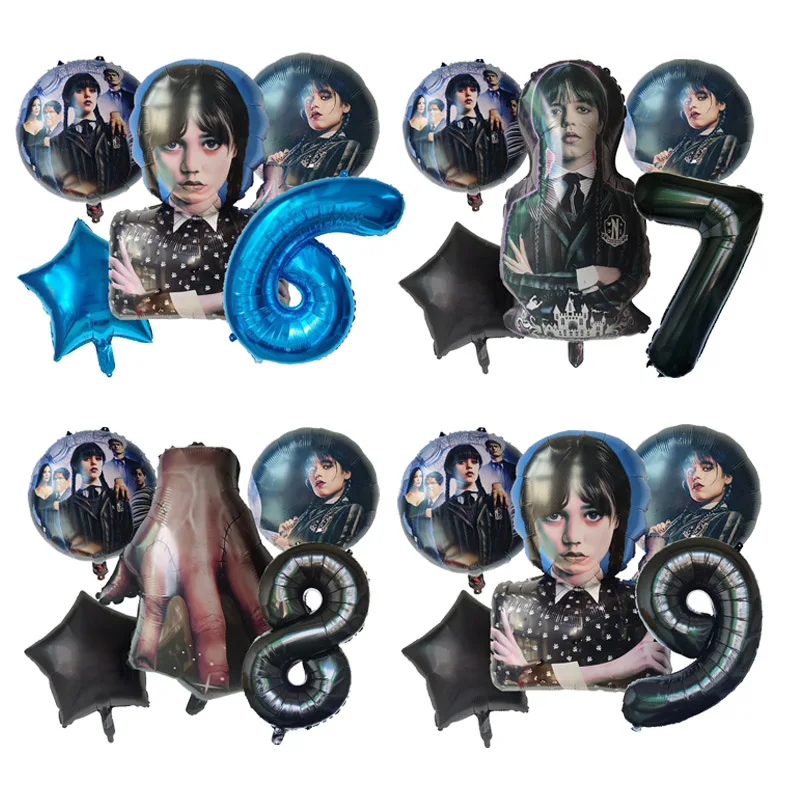 

5pcs Wednesday Addams Aluminum Balloon Number Balloons Set Girls Birthday Decorative Ballons Party Decoration Photographic Props