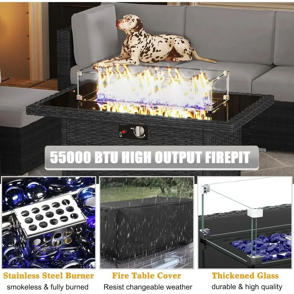 15-Piece Rattan Patio Furniture Set with Fire Pit 4