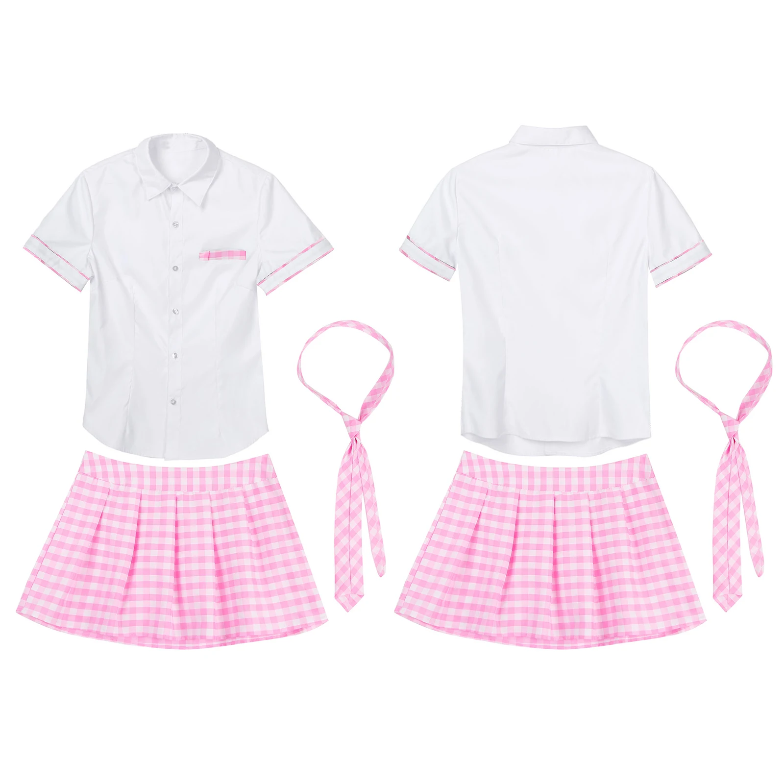 Lencería Sexy de 3 piezas para mujer, disfraz de colegiala, uniforme escolar, camisa de manga corta con minifalda a cuadros y corbata