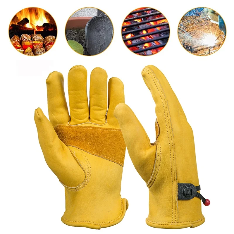 1 Pair Cowhide Leather Gloves High Temperature Heat Insulation Gloves Security Protection Worker Work Gloves Garden Driver Glove