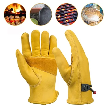 1 Pair Cowhide Leather Gloves High Temperature Heat Insulation Gloves Security Protection Worker Work Gloves Garden Driver Glove