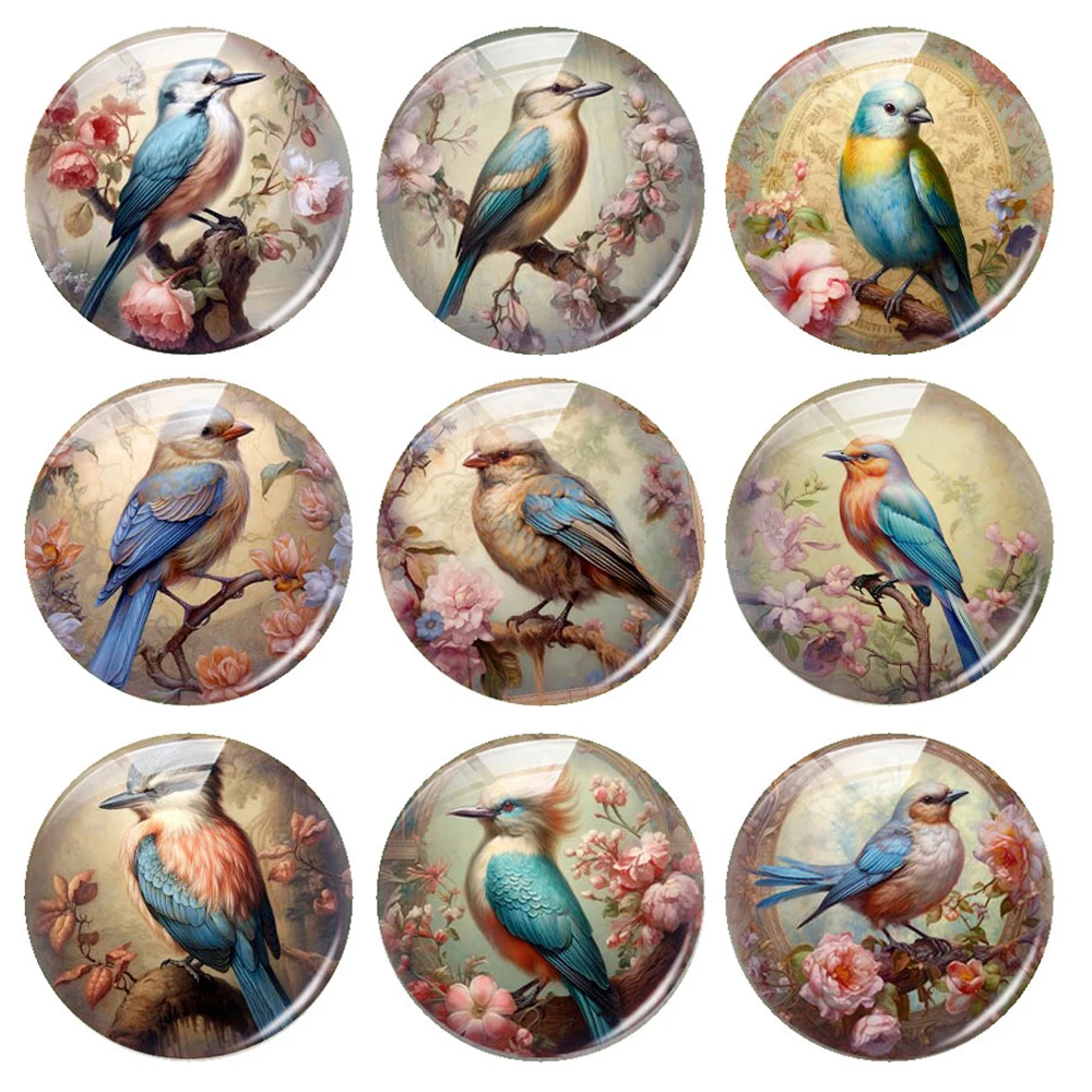 

Handmade Bird Flower Photo Glass Cabochon Charms Flatback Demo Flat Back Cameo For Diy Jewelry Making Finding Accessories