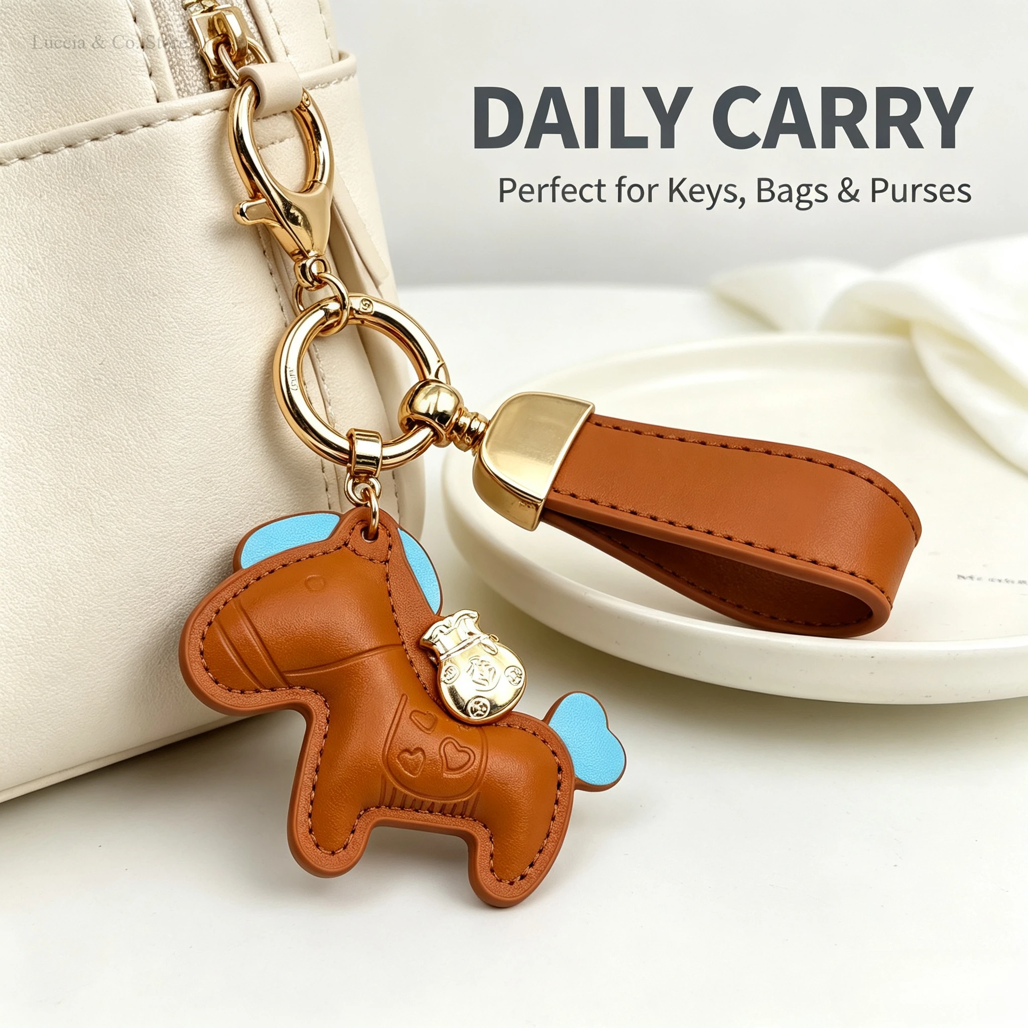 Elegant Leather Cartoon Pony Keychain Pendant, Mini Horse Bag Charm and Stylish Holiday Gift