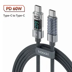Enhanced Transparent USB-C to USB-C Charging Cable with 100W PD Display - Fast Charge Compatible Devices - 2m (60W Space Gray)