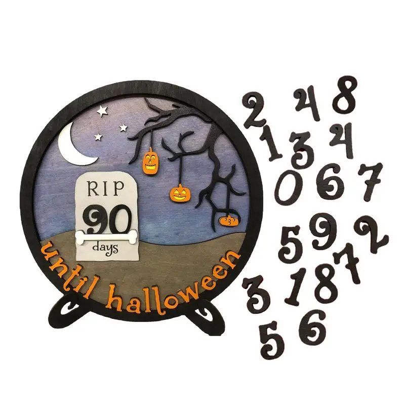 

Halloween Countdown Advent Calendar Spooky Wooden Decor Reusable Countdown Sign Unique Ornament Advent Calendar Anti-Fade Scary