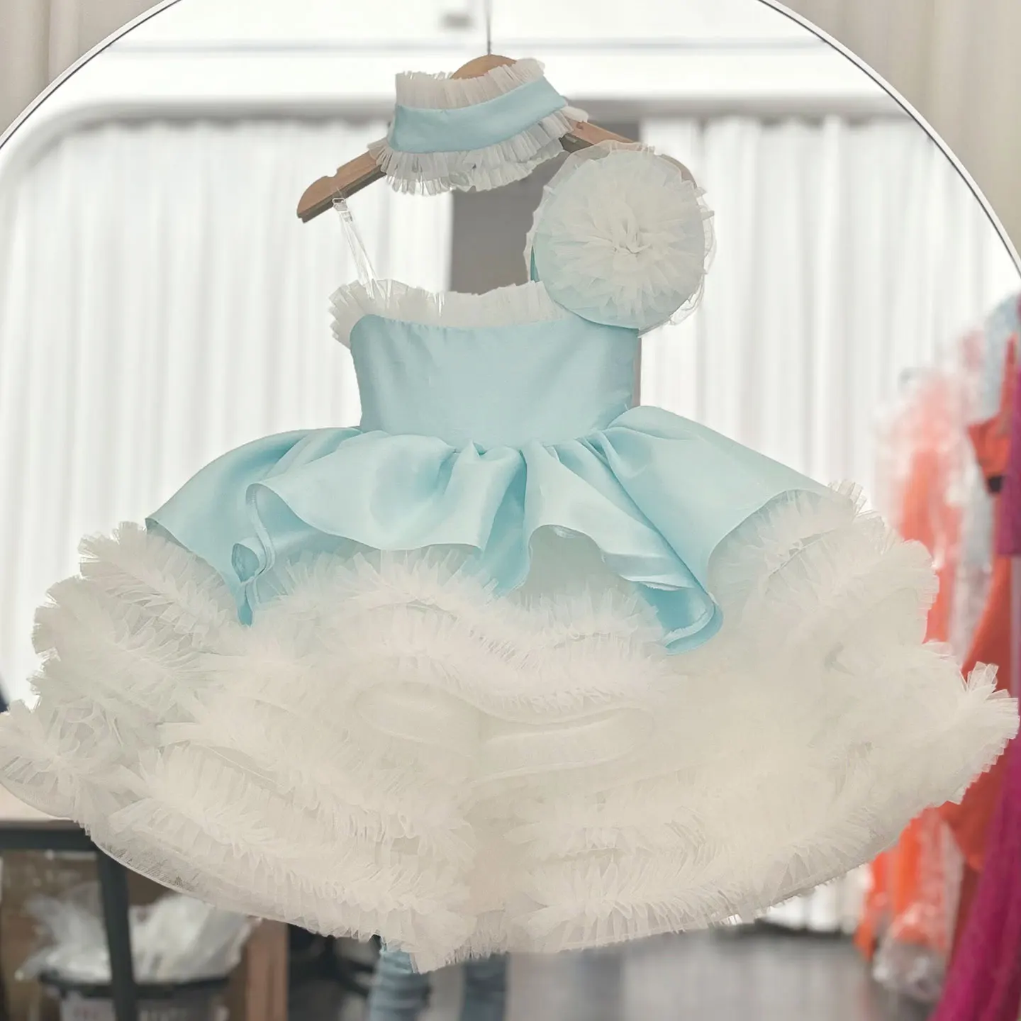 blue dress for baby girl Light Blue A-Line Floral Embroidered Flower Girl Dress | Light Blue / 5-6 Years (130cm) main image 0