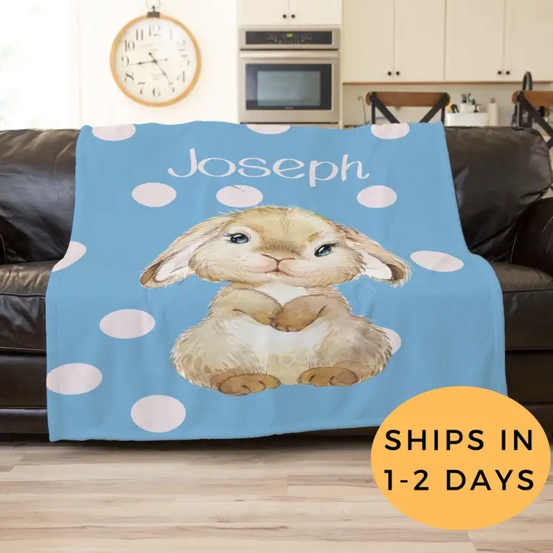 

Personalized Bunny Blanket, Customized Bunny Rabbit Blanket, Easter Gift, Bunny Nursery Decor, Rabbit Baby Shower Gift, Name Bla