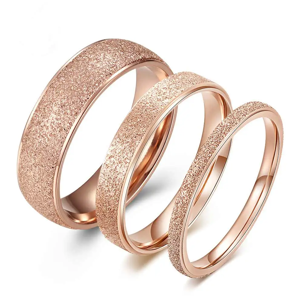 2/4/6mm  Fashion Jewelry Frosted Stainless Steel Women Rings for girls Rose Gold Color US size 4 5 6 7 8 9 6